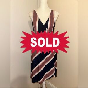 NEW Women’s Express Dress, Navy Blue Stripe, Faux Wrap, Size Medium